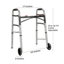 Dual Release Folding Walker with Wheels Adjustable Height McKesson Aluminum Frame 350 lbs. Weight Capacity 25 to 32-1/4 Inch Height
