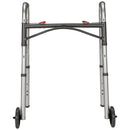 Dual Release Folding Walker with Wheels Adjustable Height McKesson Aluminum Frame 350 lbs. Weight Capacity 25 to 32-1/4 Inch Height