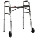 Dual Release Folding Walker with Wheels Adjustable Height McKesson Aluminum Frame 350 lbs. Weight Capacity 25 to 32-1/4 Inch Height