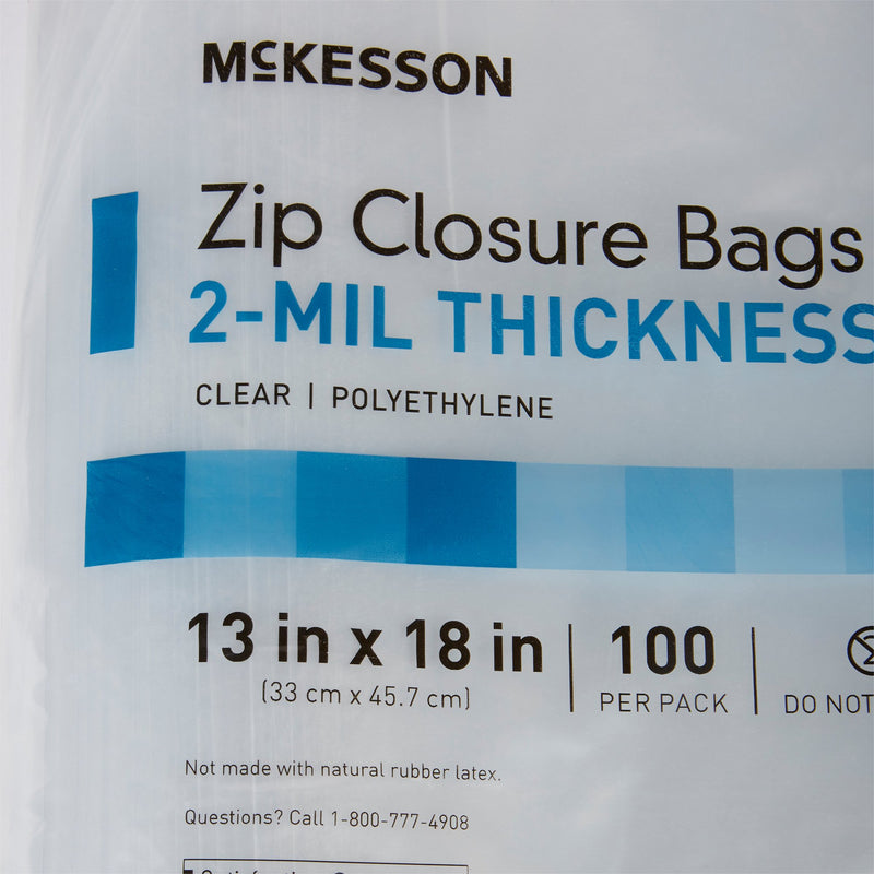 Reclosable Bag McKesson 13 X 18 Inch Polyethylene Clear Zipper Closure