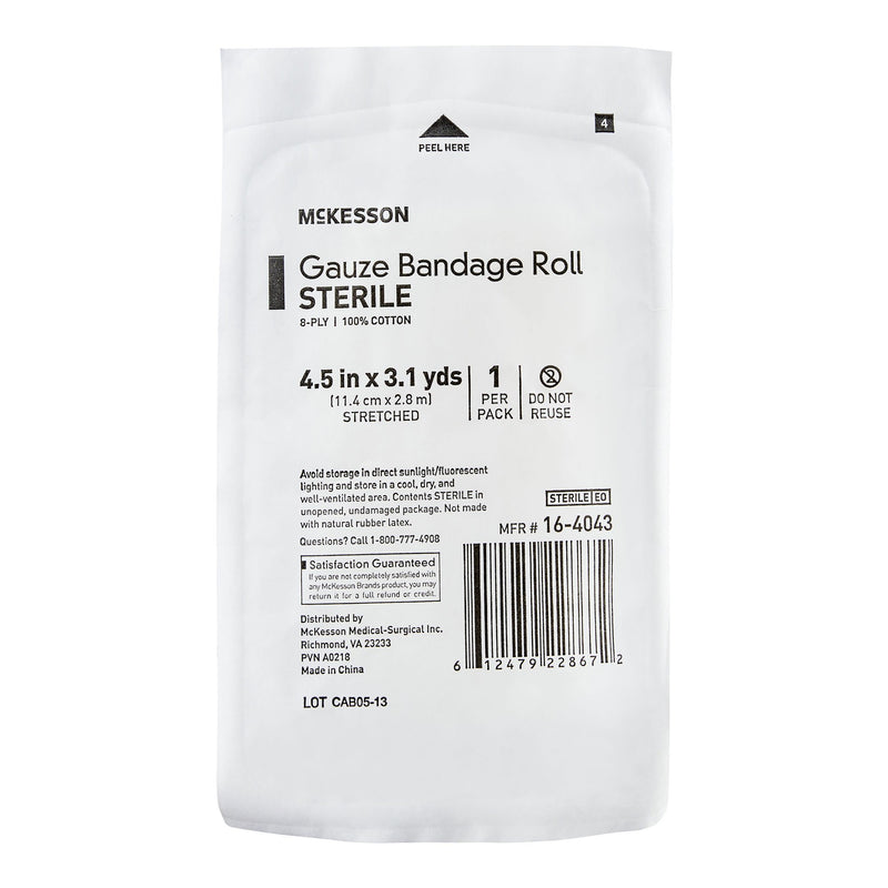 Fluff Bandage Roll McKesson 4-1/2 Inch X 3-1/10 Yard 8-Ply Sterile 1 per Pouch