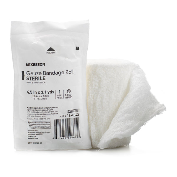 Fluff Bandage Roll McKesson 4-1/2 Inch X 3-1/10 Yard 8-Ply Sterile 1 per Pouch