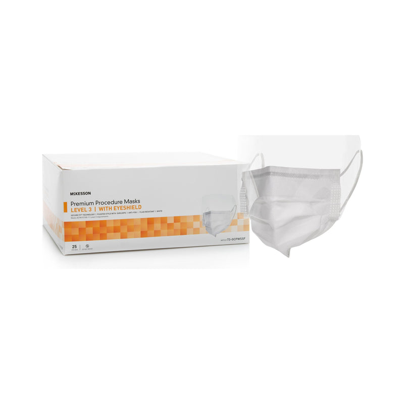 Procedure Mask with Eye Shield McKesson Anti-fog Strip ASTM Level 3 Earloops One Size Fits Most