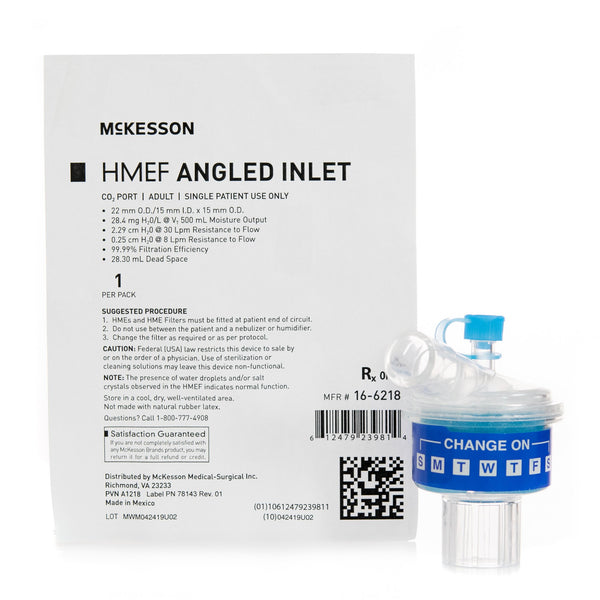Heat and Moisture Exchanger with Filter McKesson 28.4 mg H2O / L @ VT 500 mL 2.29 cm H?O @ 30 LPM
