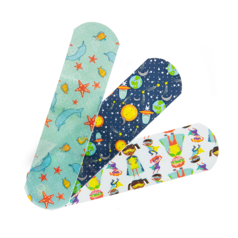 Adhesive Strip McKesson Kids™ 3/4 X 3 Inch Plastic Rectangle Kid Design (Assorted Prints) Sterile