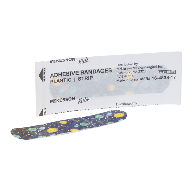 Adhesive Strip McKesson Kids™ 3/4 X 3 Inch Plastic Rectangle Kid Design (Assorted Prints) Sterile