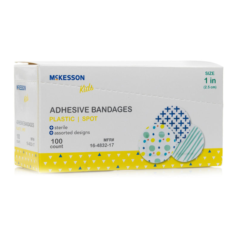 Adhesive Spot Bandage McKesson Kids™ 1 Inch Plastic Round Kid Design (Assorted Prints) Sterile