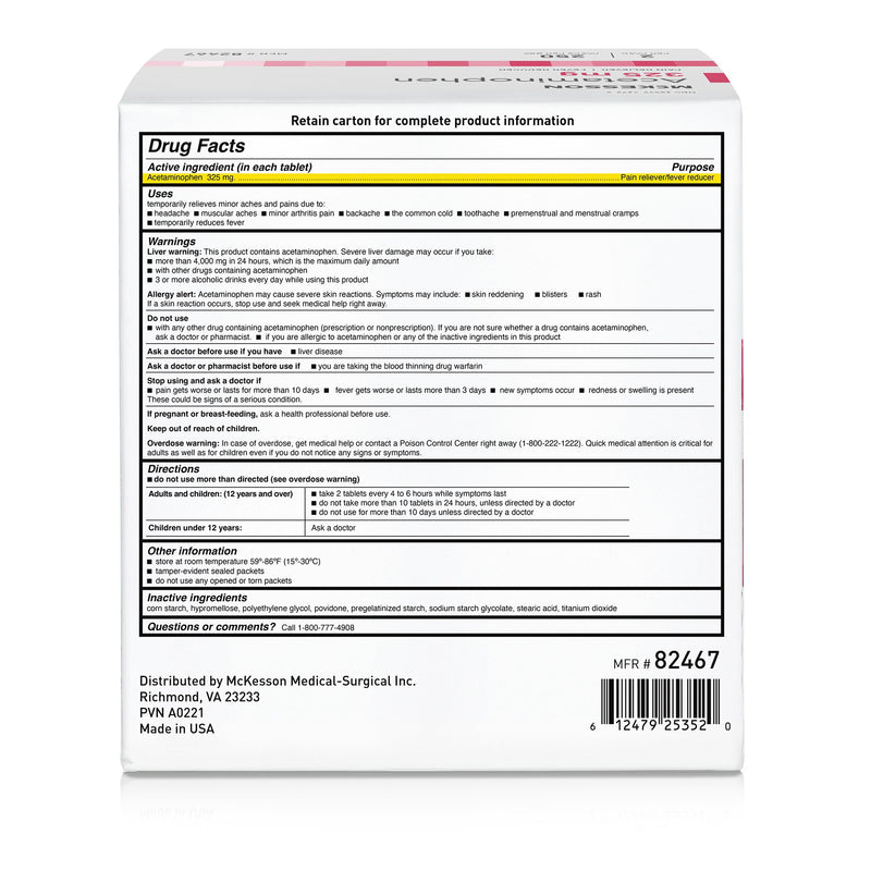 Pain Relief McKesson 325 mg Strength Acetaminophen Unit Dose Tablet 250 per Box