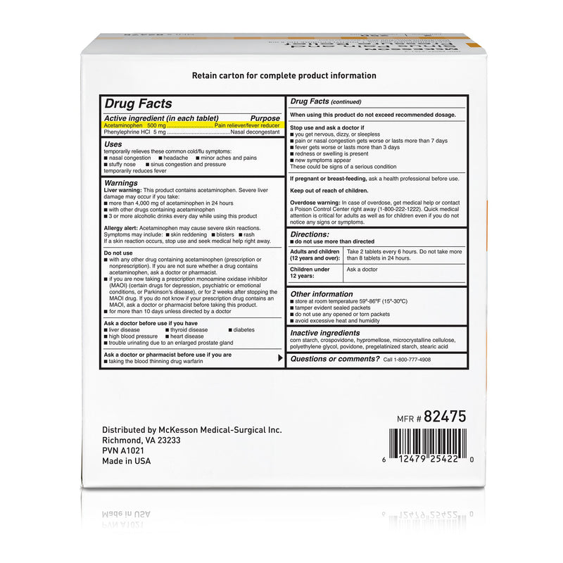 Cold and Sinus Relief McKesson Brand 500 mg - 5 mg Strength Tablet 2 per Pack