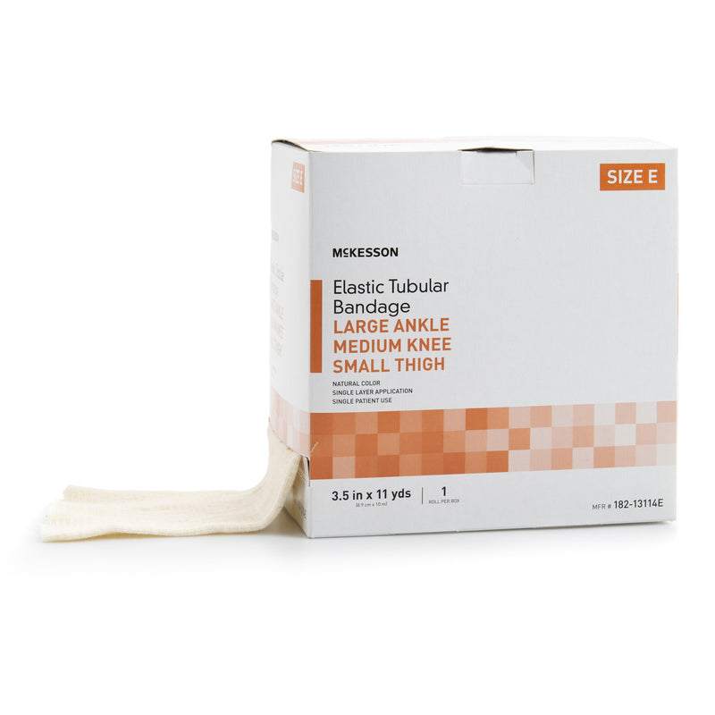Elastic Tubular Support Bandage McKesson Spandagrip™ 3-1/2 Inch X 11 Yard Large Ankle / Medium Knee Pull On Natural NonSterile Size E Standard Compression