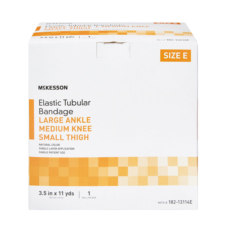Elastic Tubular Support Bandage McKesson Spandagrip™ 3-1/2 Inch X 11 Yard Large Ankle / Medium Knee Pull On Natural NonSterile Size E Standard Compression
