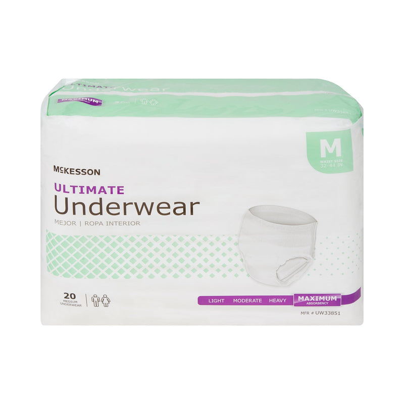 Unisex Adult Absorbent Underwear McKesson Pull On with Tear Away Seams Medium Disposable Heavy Absorbency