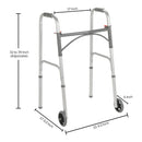 Dual Release Folding Walker with Wheels Adjustable Height McKesson Steel Frame 350 lbs. Weight Capacity 32 to 39 Inch Height