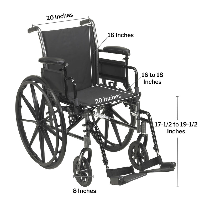 Lightweight Wheelchair McKesson Dual Axle Desk Length Arm Swing-Away Footrest Black Upholstery 20 Inch Seat Width Adult 300 lbs. Weight Capacity