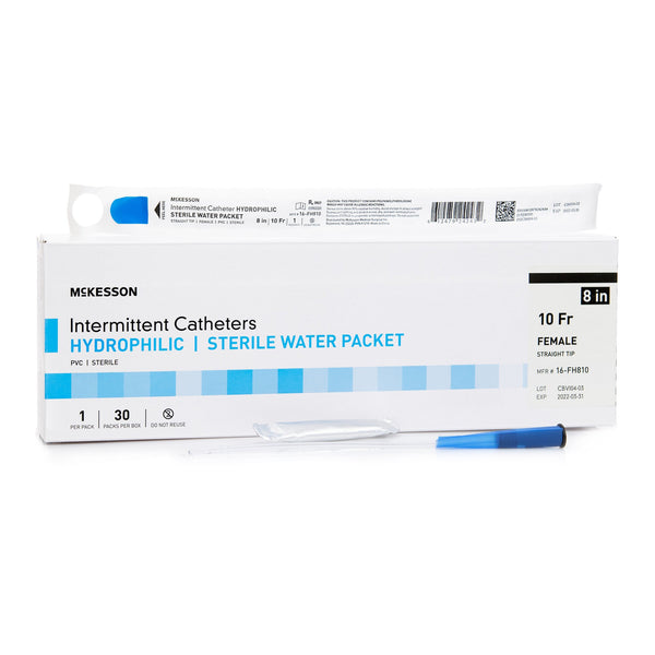 Urethral Catheter McKesson Straight Tip Hydrophilic Coated PVC 10 Fr. 8 Inch