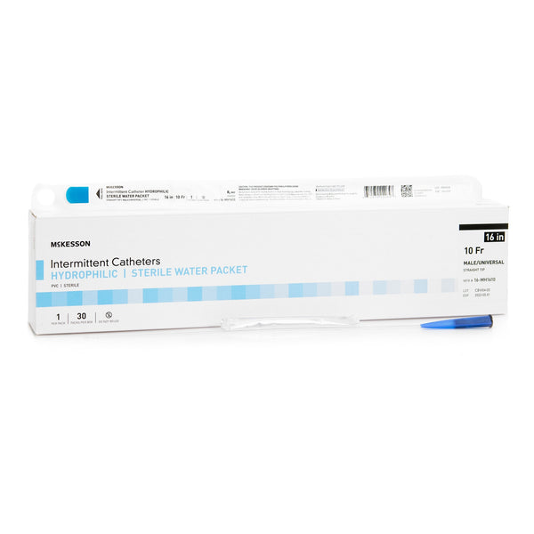 Urethral Catheter McKesson Straight Tip Hydrophilic Coated PVC 10 Fr. 16 Inch