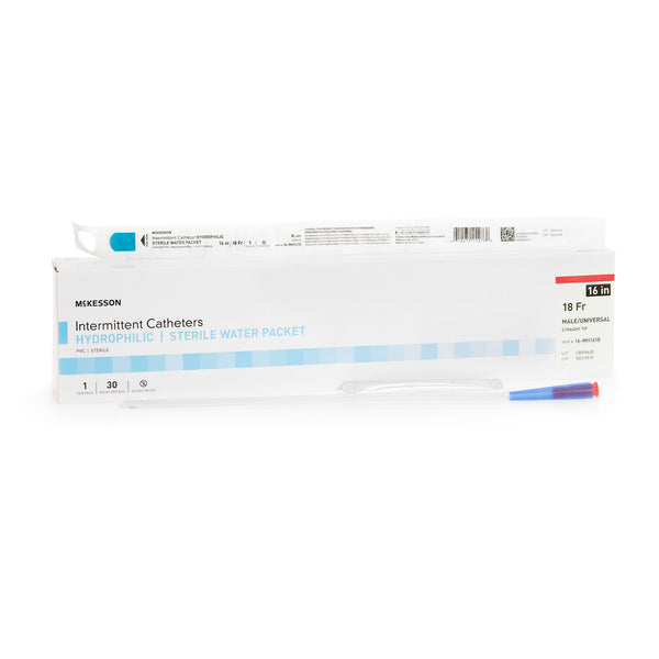 Urethral Catheter McKesson Straight Tip Hydrophilic Coated PVC 18 Fr. 16 Inch