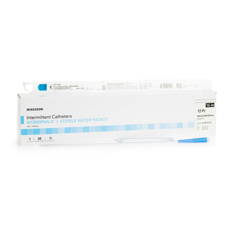 Urethral Catheter McKesson Coude Tip Hydrophilic Coated PVC 12 Fr. 16 Inch