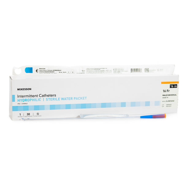 Urethral Catheter McKesson Coude Tip Hydrophilic Coated PVC 16 Fr. 16 Inch