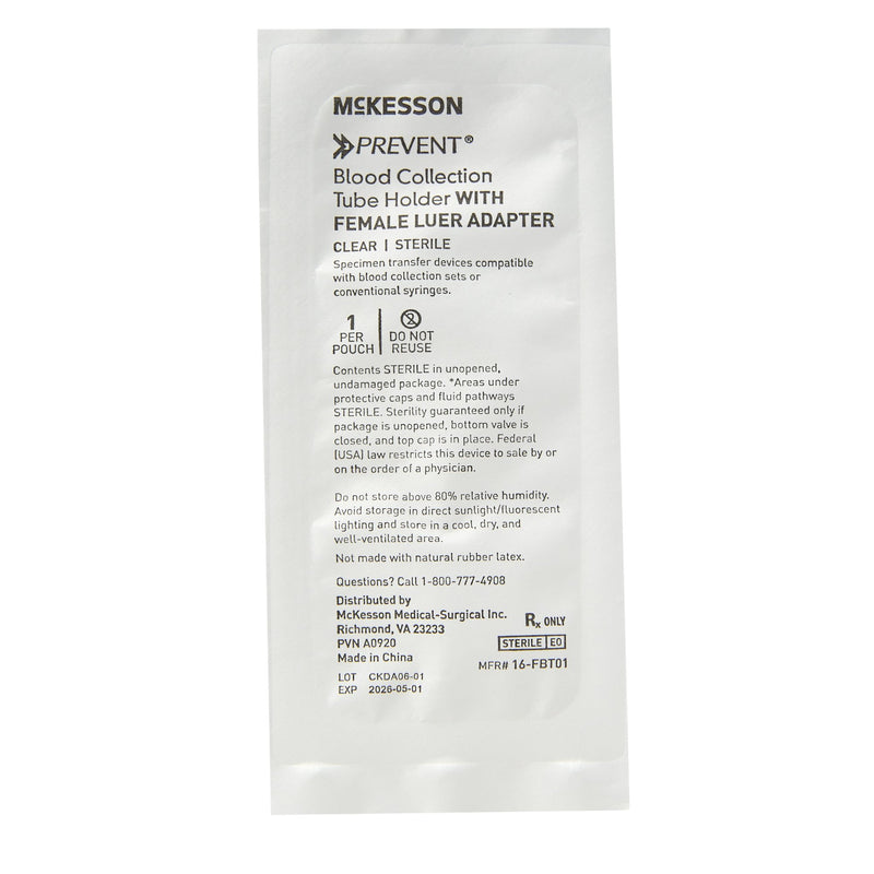 Blood Transfer Device with Female Luer Adapter McKesson For the Needleless Transfer of Blood