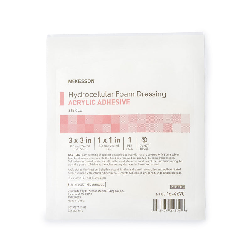 Foam Dressing McKesson 3 X 3 Inch With Border Film Backing Acrylic Adhesive Square Sterile