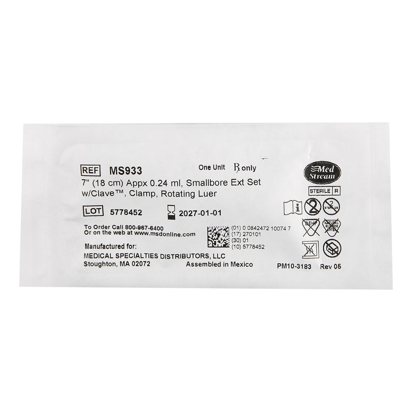 IV Extension Set McKesson Needle-Free Port Small Bore 7 Inch Tubing Without Filter Sterile