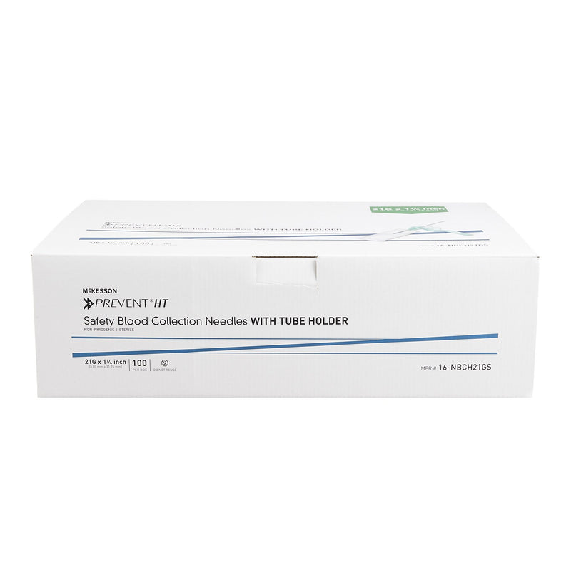 McKesson Prevent® HT Blood Collection Needle with Holder 21 Gauge 1-1/4 Inch Needle Length Safety Needle Without Tubing Sterile