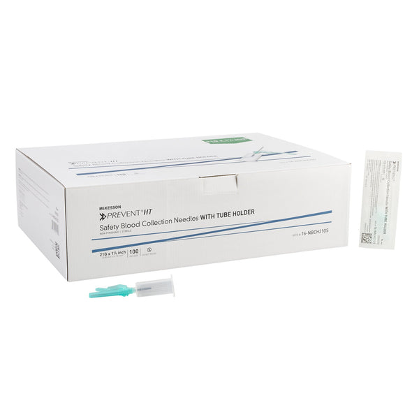 McKesson Prevent® HT Blood Collection Needle with Holder 21 Gauge 1-1/4 Inch Needle Length Safety Needle Without Tubing Sterile