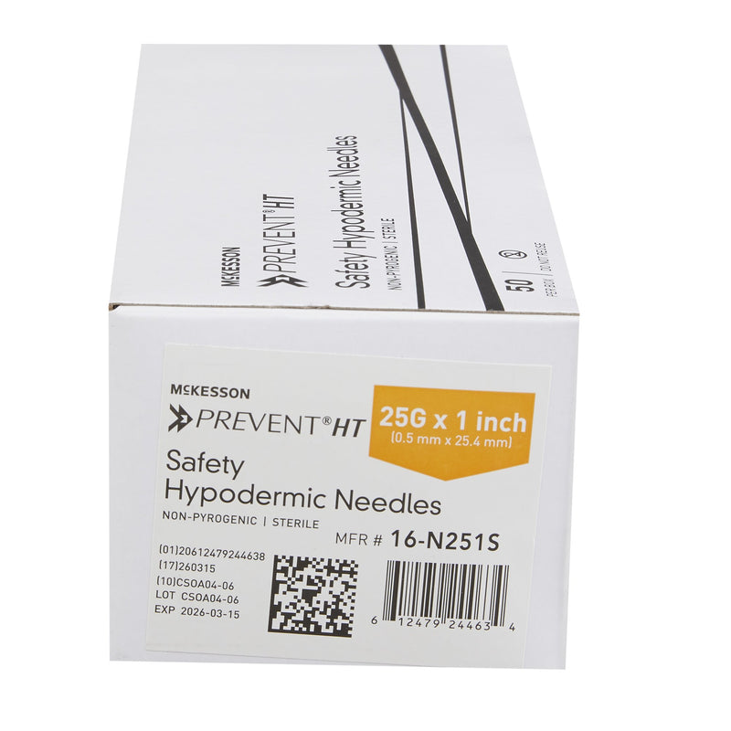 Safety Hypodermic Needle McKesson Prevent® HT 1 Inch Length 25 Gauge Thin Wall Hinged Safety Needle