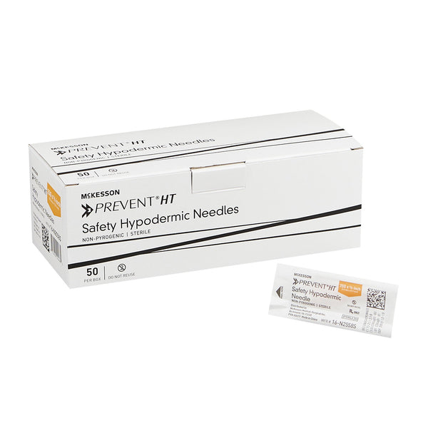 Safety Hypodermic Needle McKesson Prevent® HT 5/8 Inch Length 25 Gauge Thin Wall Hinged Safety Needle