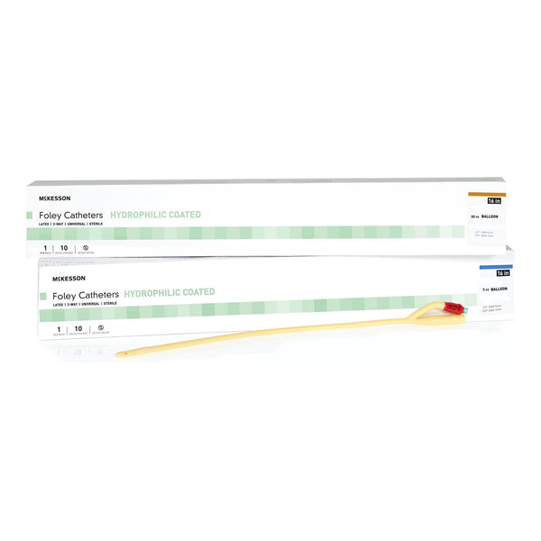 Foley Catheter McKesson 2-Way Coude Tip 30 cc Balloon 18 Fr. Hydrophilic Polymer Coated Latex