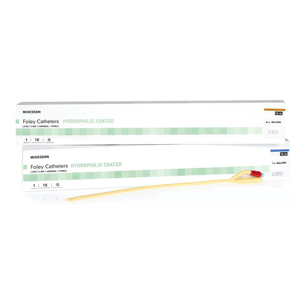 Foley Catheter McKesson 2-Way Coude Tip 30 cc Balloon 24 Fr. Hydrophilic Polymer Coated Latex