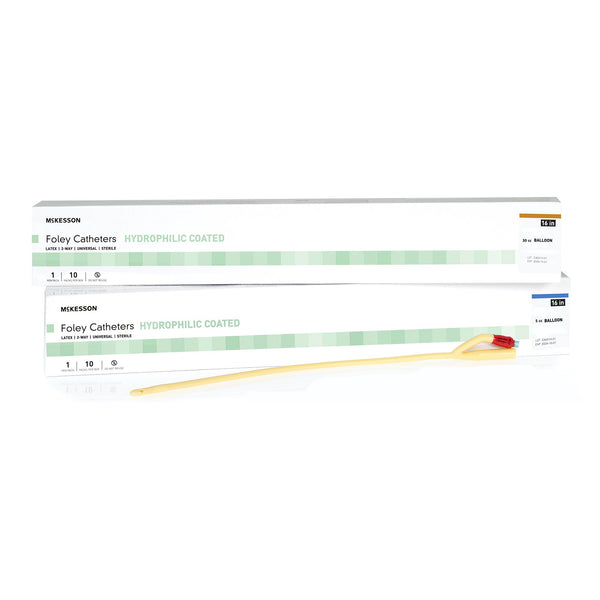 Foley Catheter McKesson 2-Way Coude Tip 5 cc Balloon 12 Fr. Hydrophilic Polymer Coated Latex