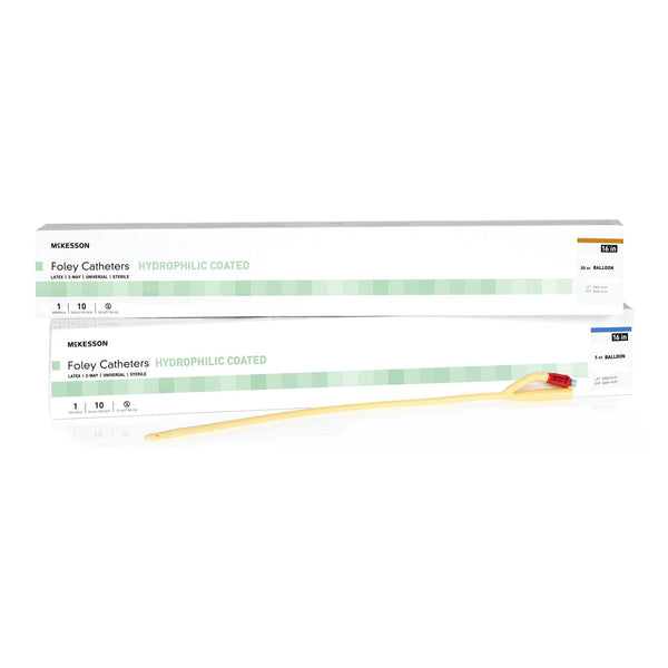 Foley Catheter McKesson 2-Way Coude Tip 5 cc Balloon 14 Fr. Hydrophilic Polymer Coated Latex