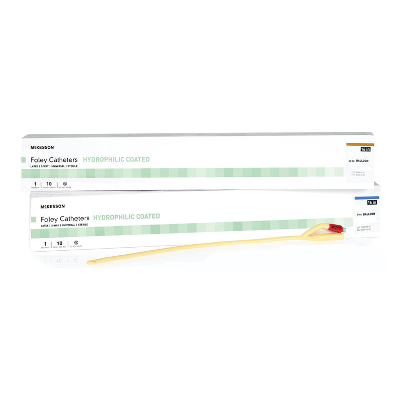 Foley Catheter McKesson 2-Way Coude Tip 5 cc Balloon 14 Fr. Hydrophilic Polymer Coated Latex