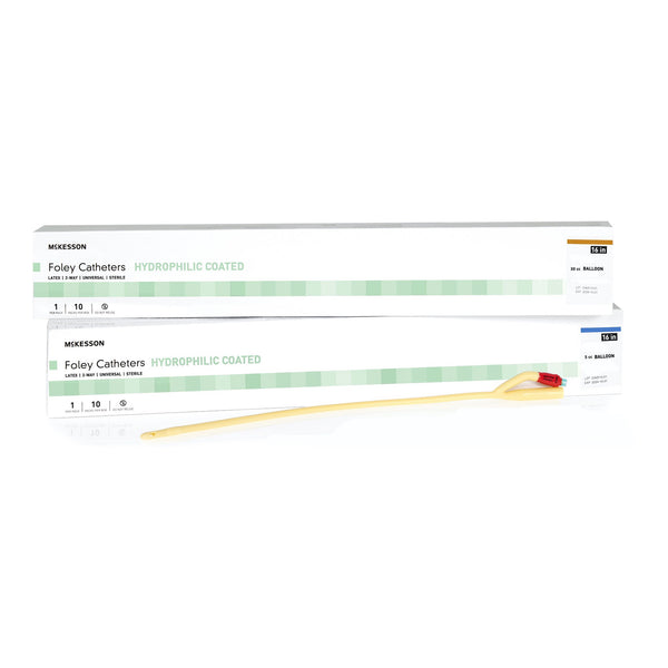 Foley Catheter McKesson 2-Way Coude Tip 5 cc Balloon 16 Fr. Hydrophilic Polymer Coated Latex