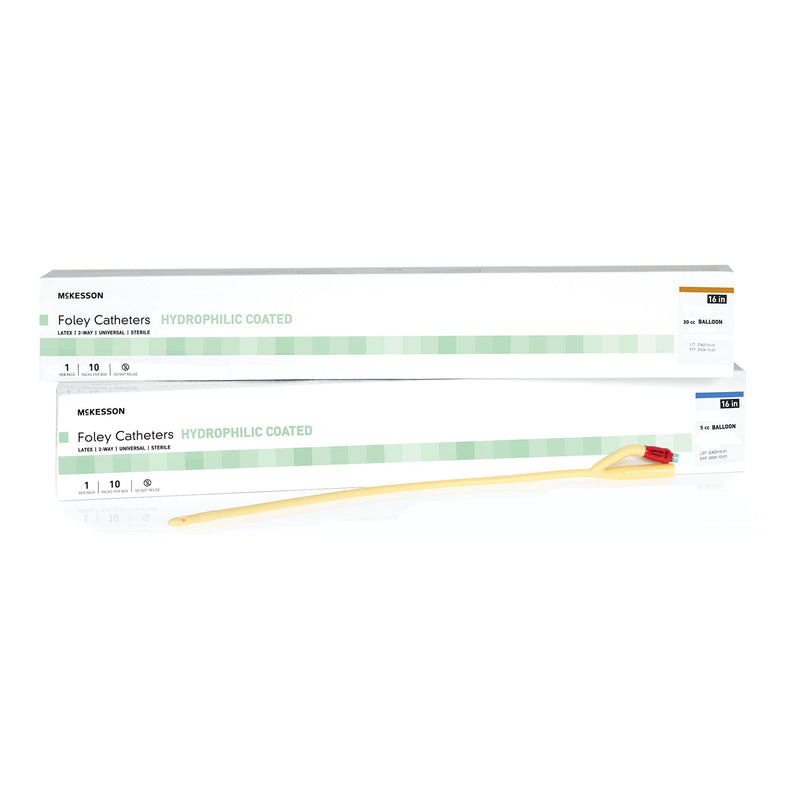 Foley Catheter McKesson 2-Way Coude Tip 5 cc Balloon 16 Fr. Hydrophilic Polymer Coated Latex