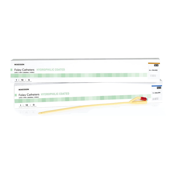 Foley Catheter McKesson 2-Way Coude Tip 5 cc Balloon 18 Fr. Hydrophilic Polymer Coated Latex
