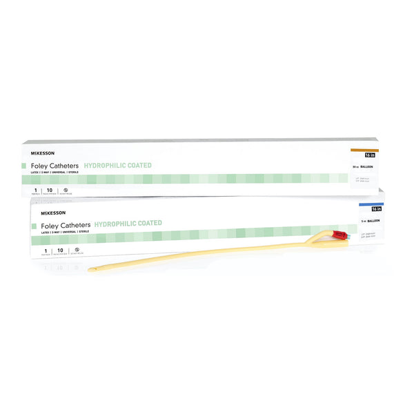 Foley Catheter McKesson 2-Way Coude Tip 5 cc Balloon 24 Fr. Hydrophilic Polymer Coated Latex