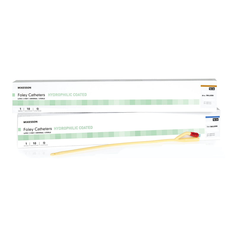 Foley Catheter McKesson 2-Way Coude Tip 5 cc Balloon 24 Fr. Hydrophilic Polymer Coated Latex