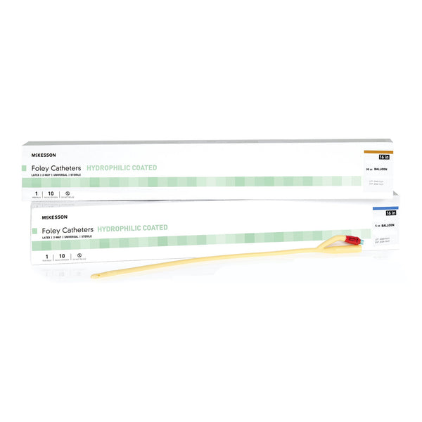 Foley Catheter McKesson 2-Way Standard Tip 30 cc Balloon 18 Fr. Hydrophilic Polymer Coated Latex