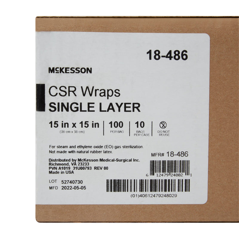 McKesson Sterilization Wrap Blue 15 X 15 Inch Single Layer Cellulose Steam / EO Gas