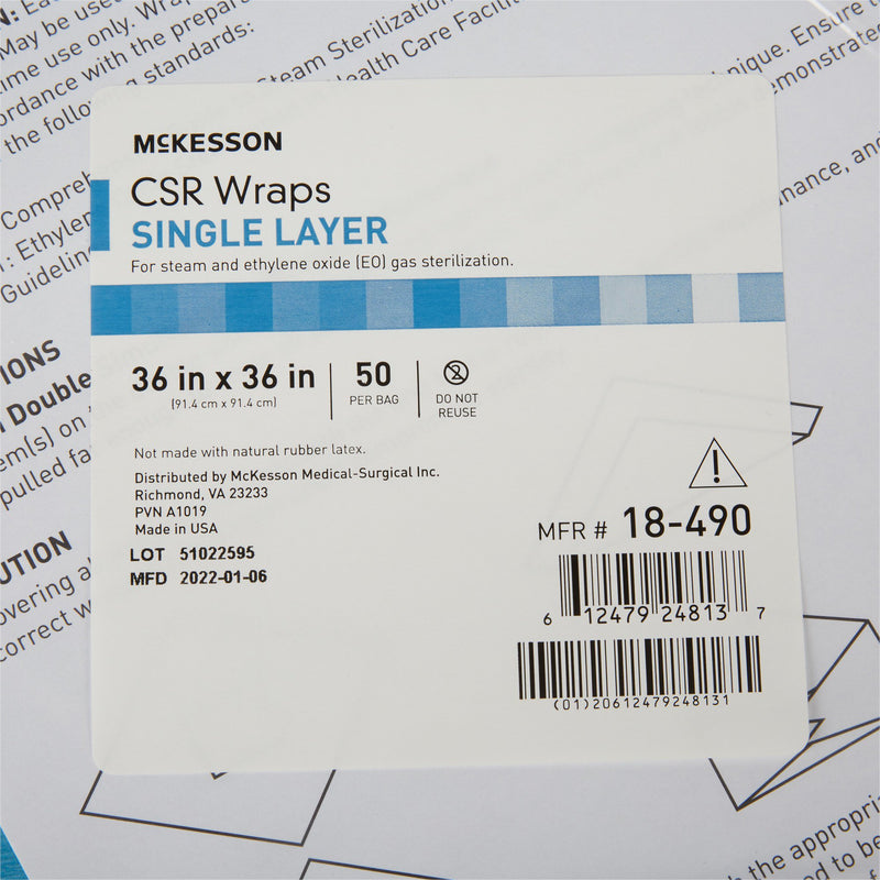 McKesson Sterilization Wrap Blue 36 X 36 Inch Single Layer Cellulose Steam / EO Gas