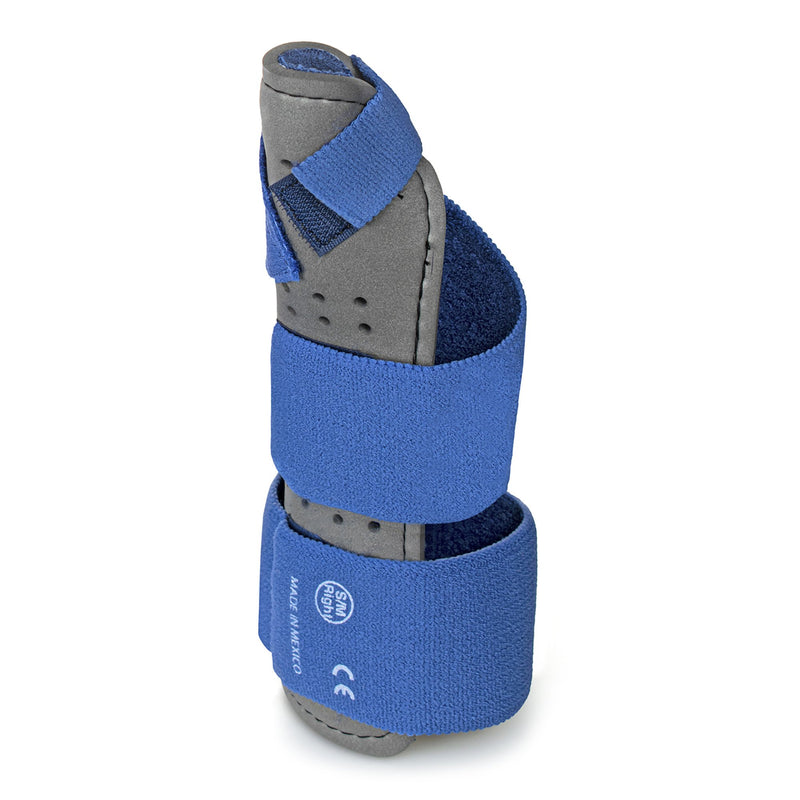 Wrist / Hand Brace with Thumb Spica McKesson Thumb Spica Nylon / Cotton-Terry / Foam / Elastic / Spandex Right Hand Blue / Gray Small / Medium