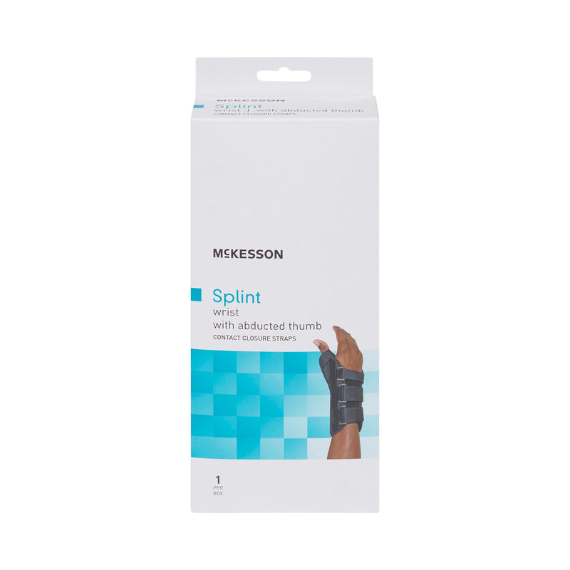 Wrist Brace with Abducted Thumb McKesson Aluminum / Foam / Spandex / Plastic Right Hand Black Medium