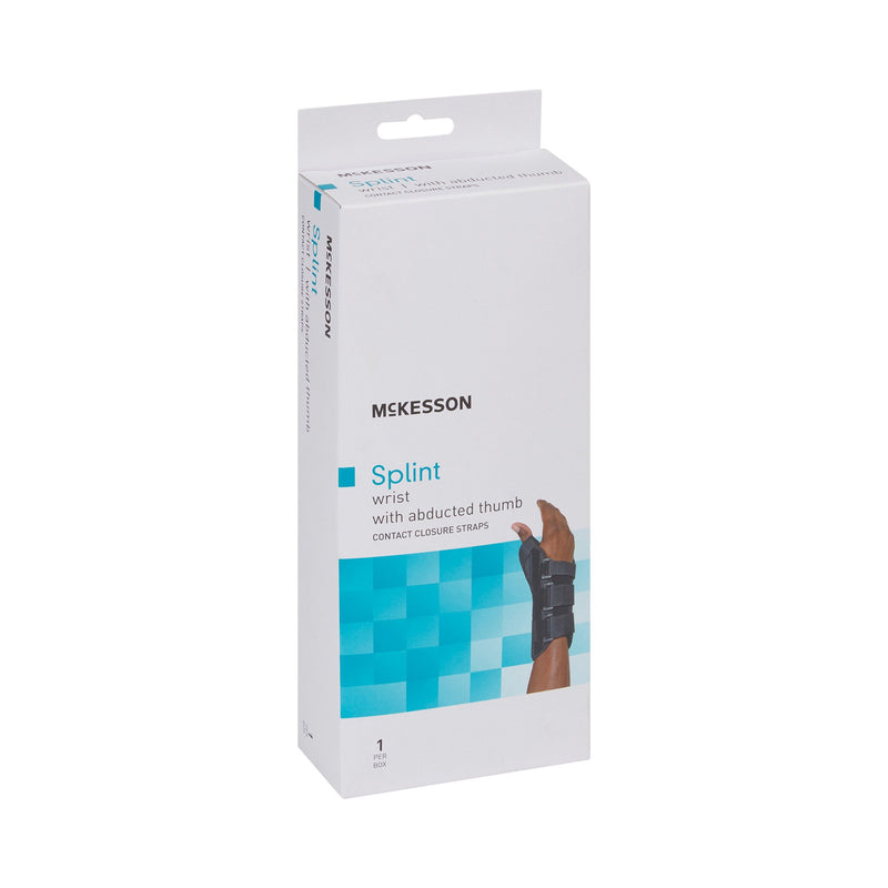 Wrist Brace with Abducted Thumb McKesson Aluminum / Foam / Spandex / Plastic Right Hand Black Medium