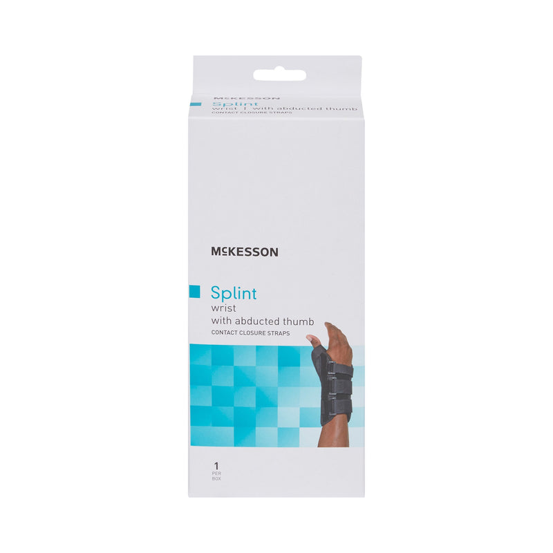 Wrist Brace with Abducted Thumb McKesson Aluminum / Foam / Spandex / Plastic Left Hand Black Medium
