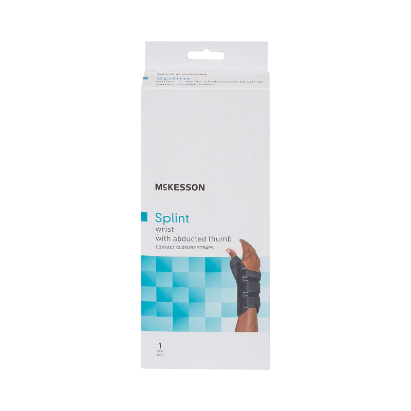 Wrist Brace with Abducted Thumb McKesson Aluminum / Foam / Spandex / Plastic Left Hand Black Large
