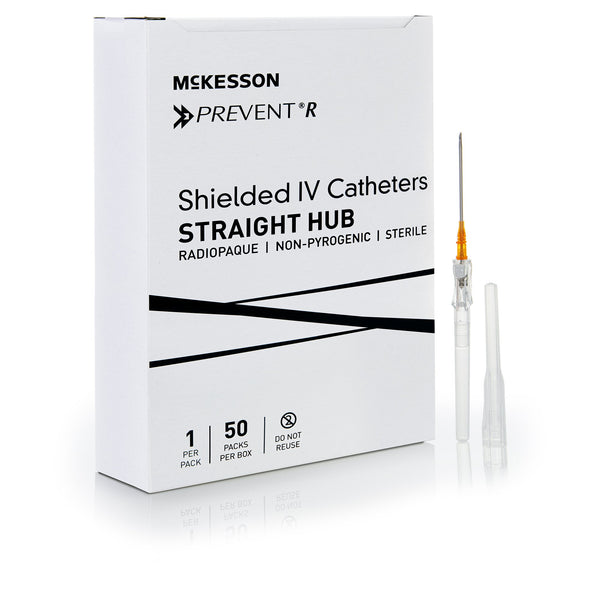 Peripheral IV Catheter McKesson Prevent® R 14 Gauge 1-3/4 Inch Straight Hub Non Blood Control Push Button Safety