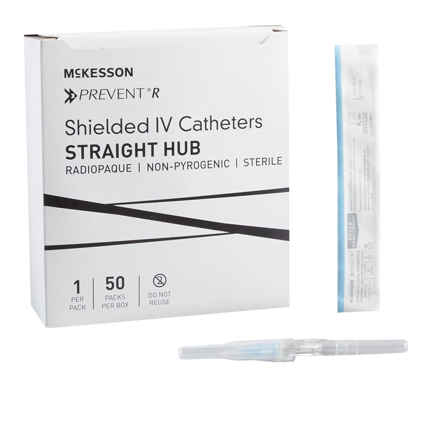 Peripheral IV Catheter McKesson Prevent® R 22 Gauge 1 Inch Straight Hub Non Blood Control Push Button Safety